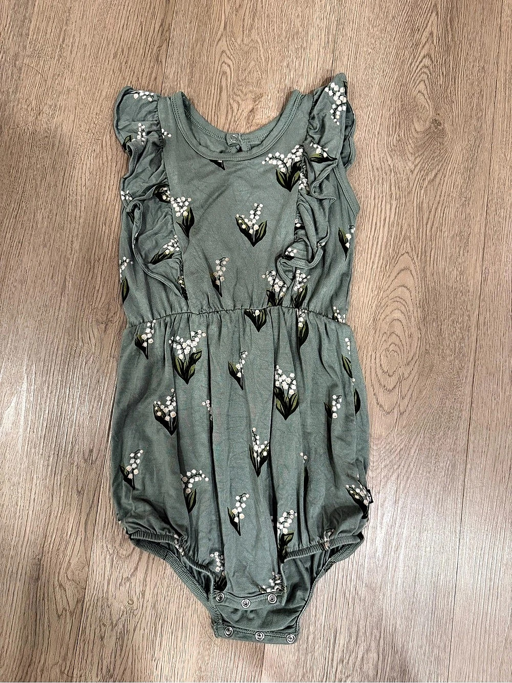 Kyte Baby Thyme Lily of the Valley Bubble Romper Green & White Baby 2T